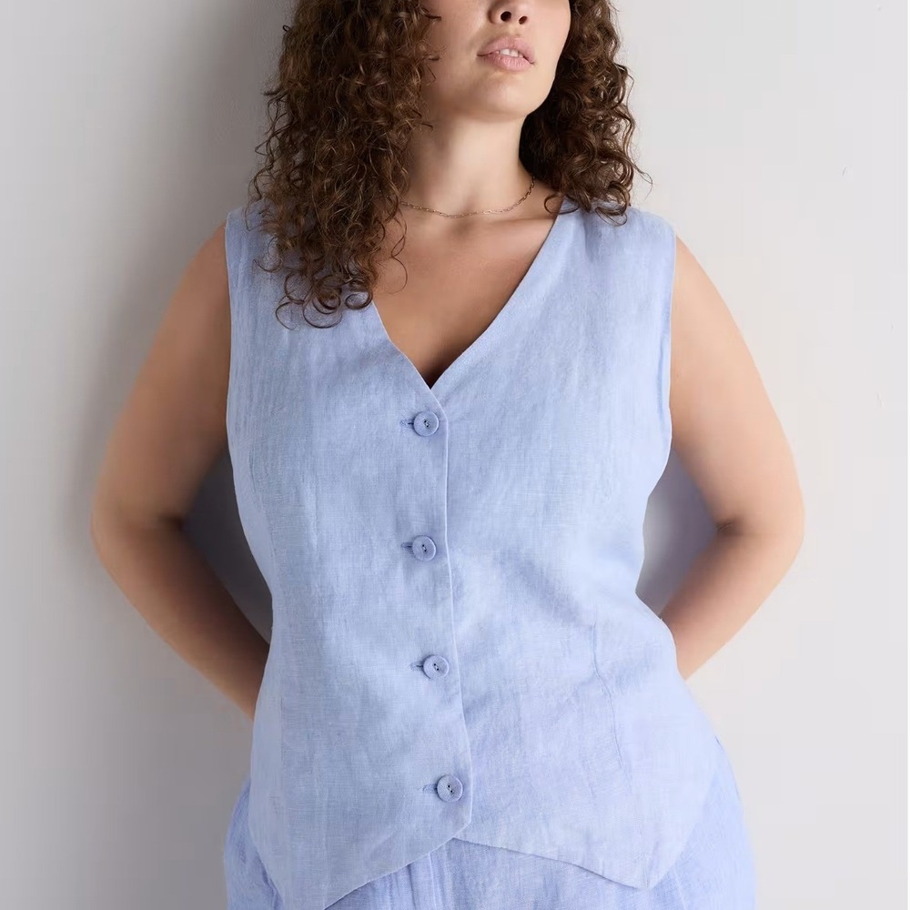 Quince 100% European Linen French Blue Vest SzXL Coastal Quiet Luxury